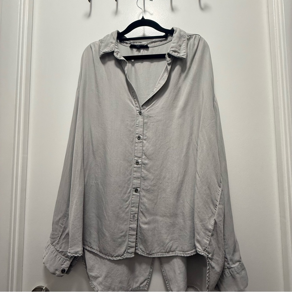 Light Gray Flowy Oversized Shirt with Flap